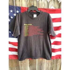 1990s beautiful Faded black  "Politics" funny cotton tee Size M